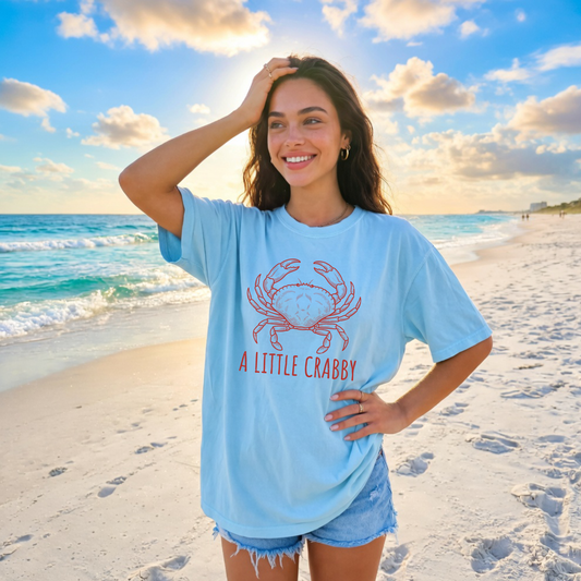 Preppy Beach Summer Tee for Women | “A Little Crabby” Comfort Colors Shirt