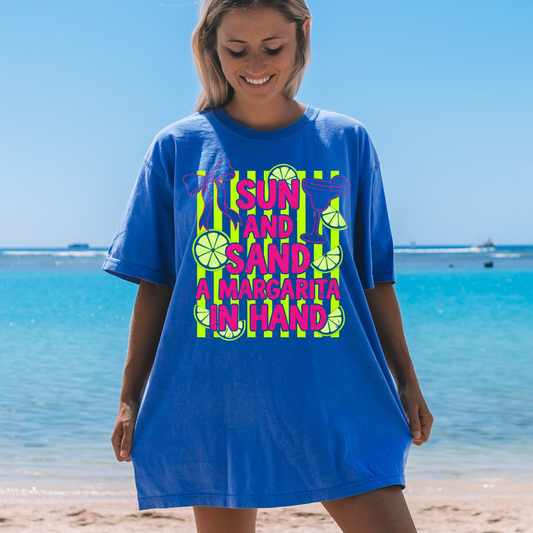 Preppy Beach Vacation Shirt for Women | Sun Sand and a Margarita in My Hand Comfort Colors Tee | Summer Outfit | Girls Trip Beach Shirt Gift