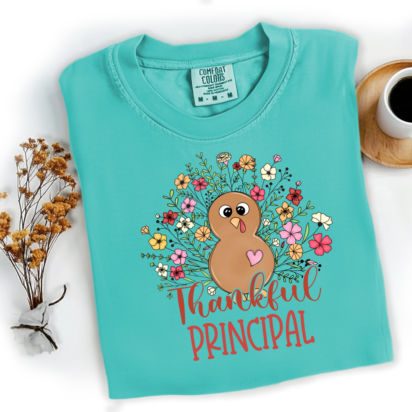 Thankful Principal Shirt • Comfort Colors 1717 • Thanksgiving Teacher Shirt • Floral Turkey Fall Shirt • Principal Appreciation Outfit