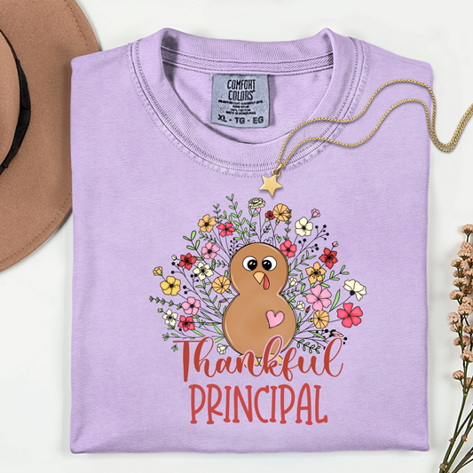 Thankful Principal Shirt • Comfort Colors 1717 • Thanksgiving Teacher Shirt • Floral Turkey Fall Shirt • Principal Appreciation Outfit