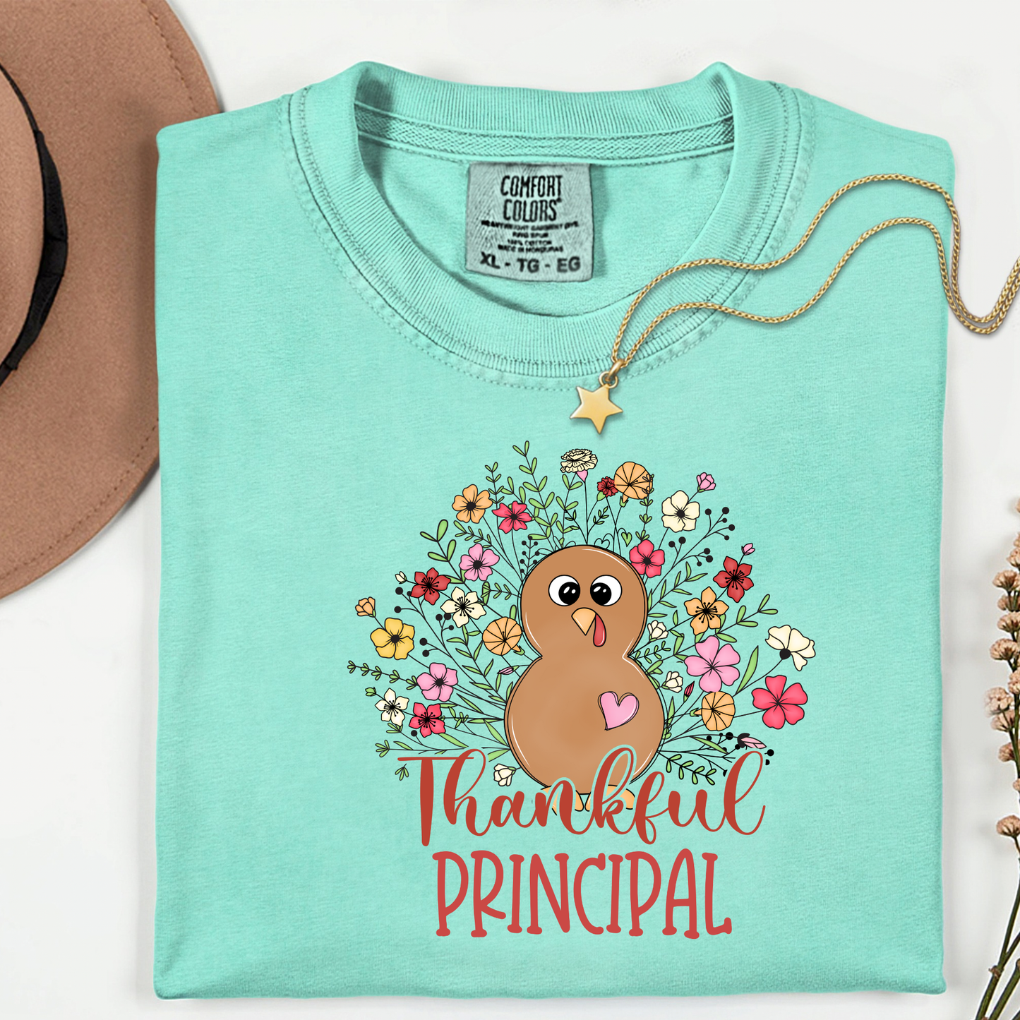 Thankful Principal Shirt • Comfort Colors 1717 • Thanksgiving Teacher Shirt • Floral Turkey Fall Shirt • Principal Appreciation Outfit