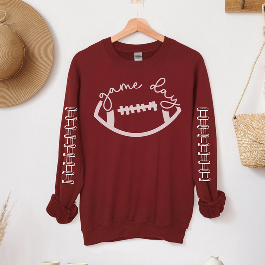 Football Game Day Crewneck Sweatshirt with Sleeve Design