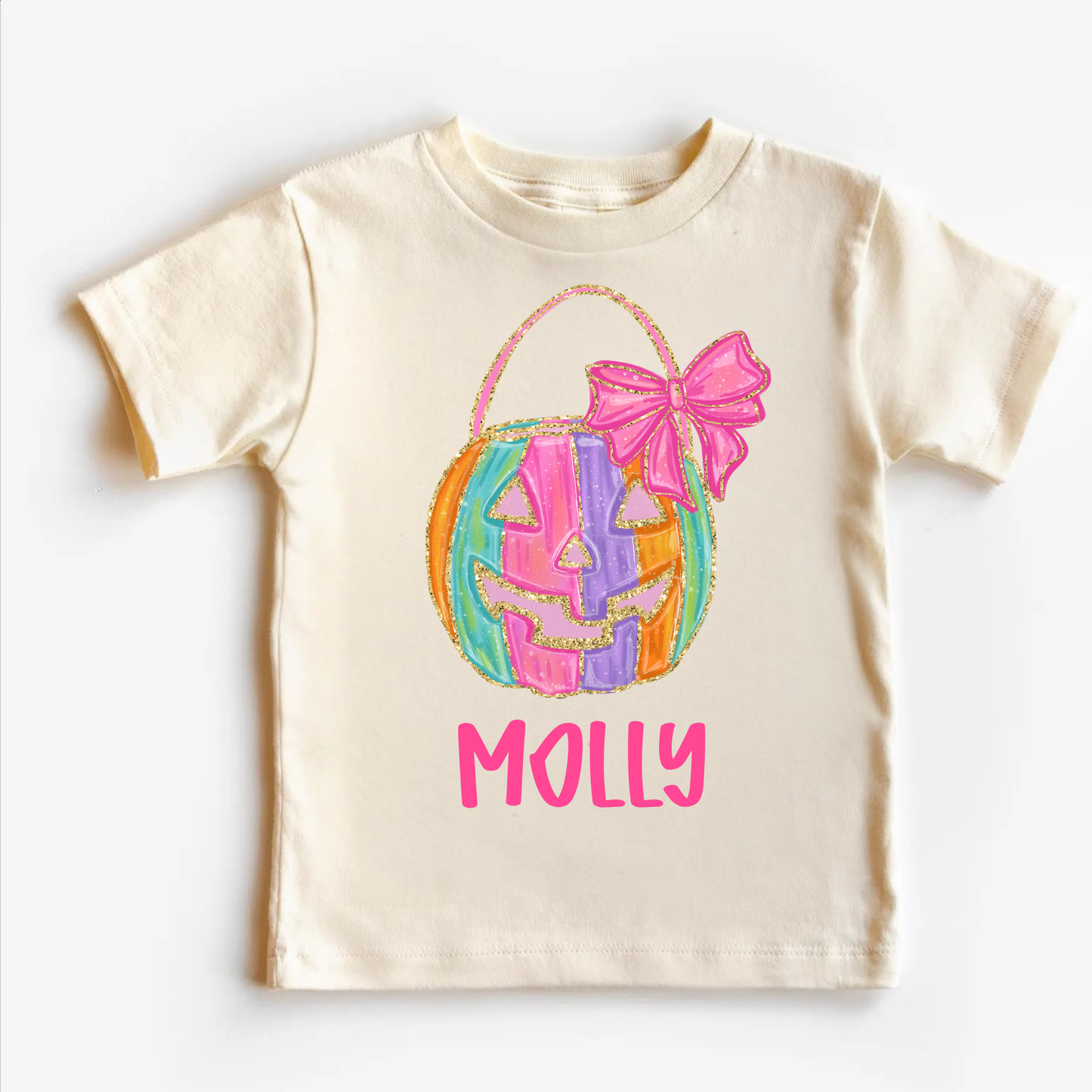 Personalized Girls Halloween Shirt | Pink Pumpkin Custom Name Tee