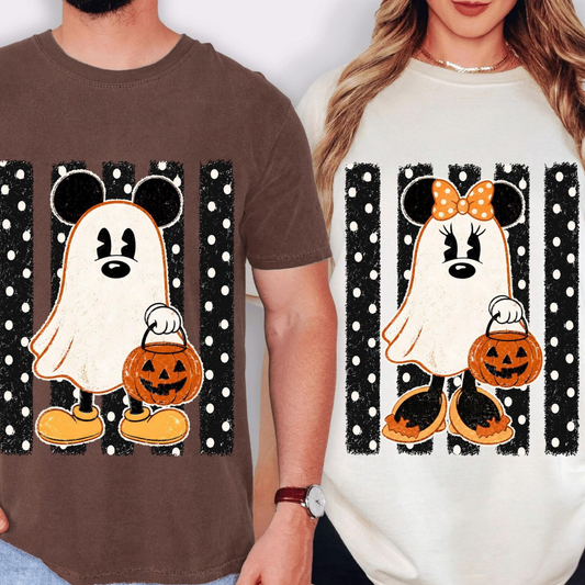 HALLOWEEN PARTY MATCHING COUPLES SHIRTS - MICKEY & MINNIE POLKA DOT GHOST COMFORT COLORS