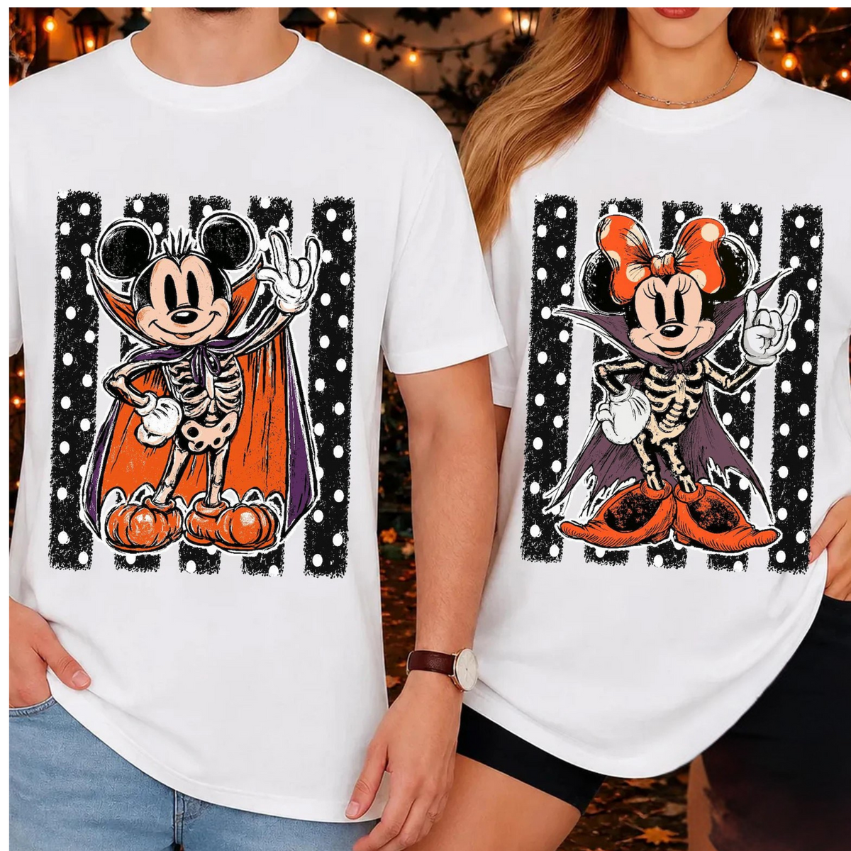 HALLOWEEN PARTY MATCHING COUPLES SHIRTS - MICKEY & MINNIE POLKA DOT VAMPIRE COMFORT COLORS