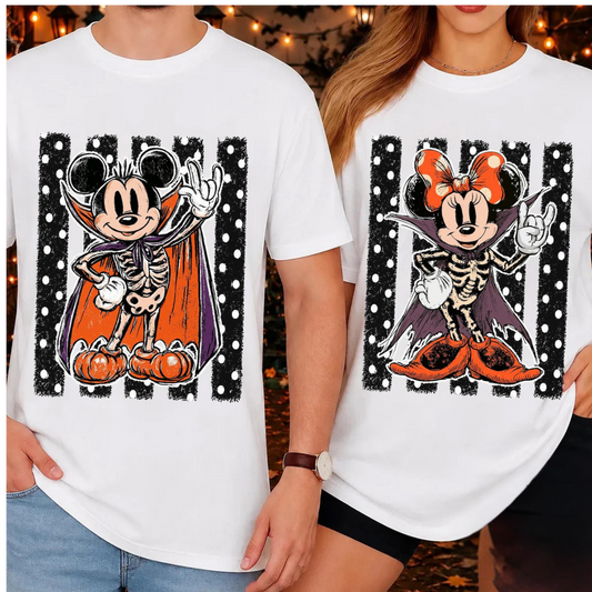 HALLOWEEN PARTY MATCHING COUPLES SHIRTS - MICKEY & MINNIE POLKA DOT VAMPIRE COMFORT COLORS