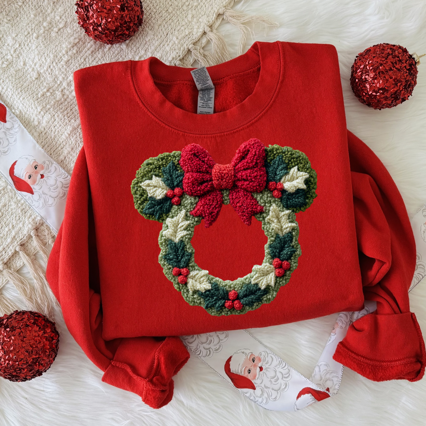 Mouse Wreath Christmas Crewneck Sweatshirt for Kids and Adults