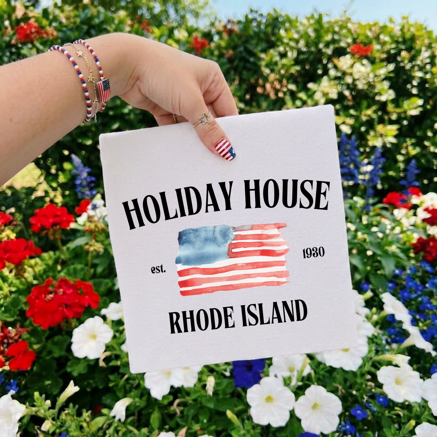 AMERICAN FLAG HOLIDAY HOUSE TANK OR TEE - COMFORT COLORS