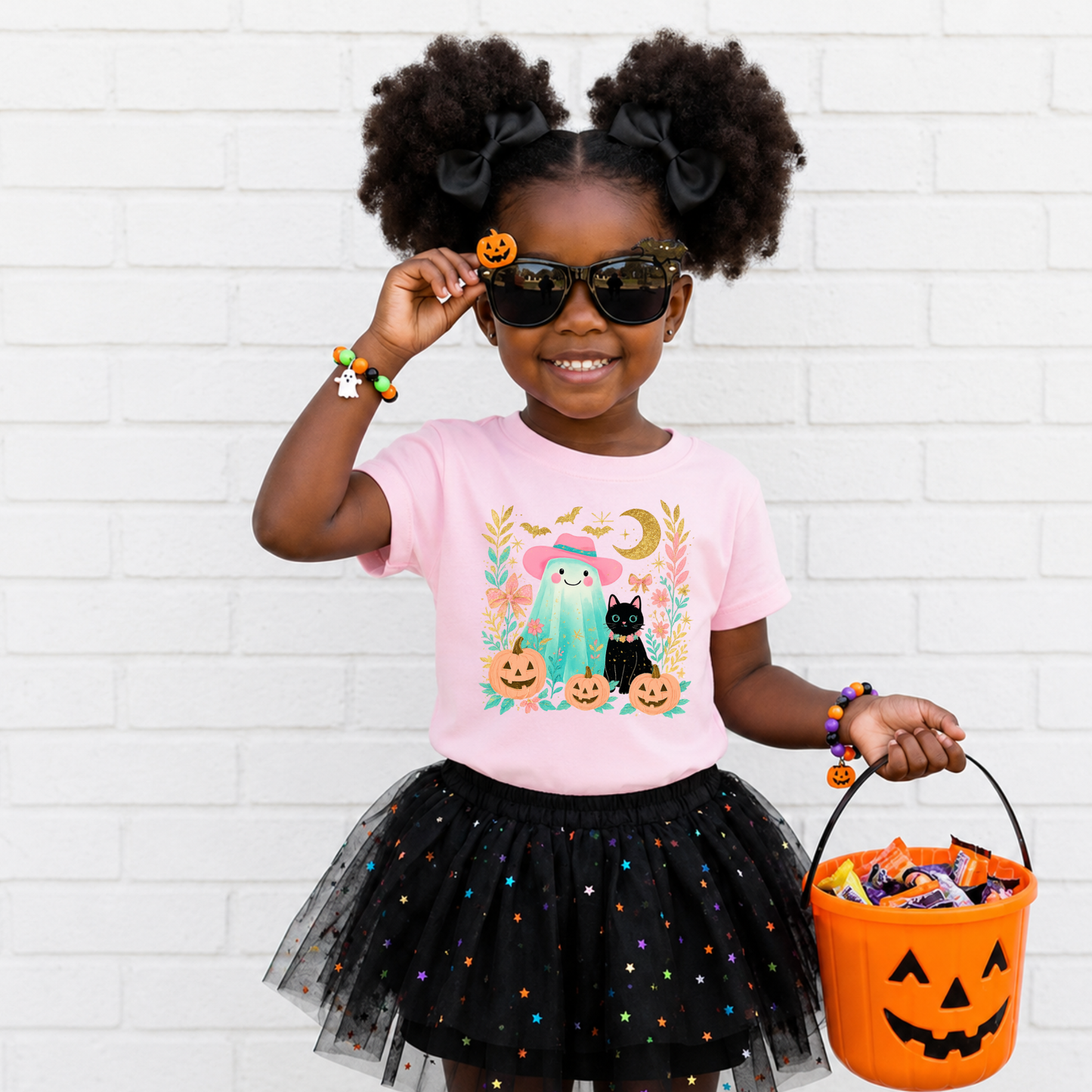 Girls Pink Ghost Halloween Shirt | Cute Toddler & Youth Halloween Tee