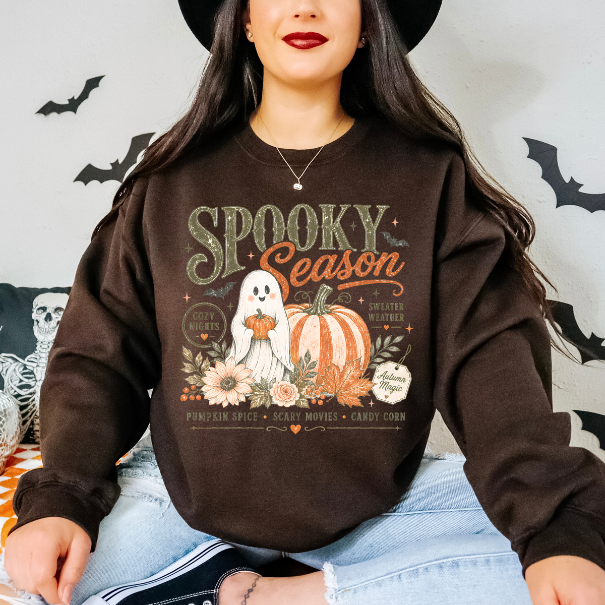 Spooky Season Ghost & Pumpkin Sweatshirt | Retro Halloween Crewneck
