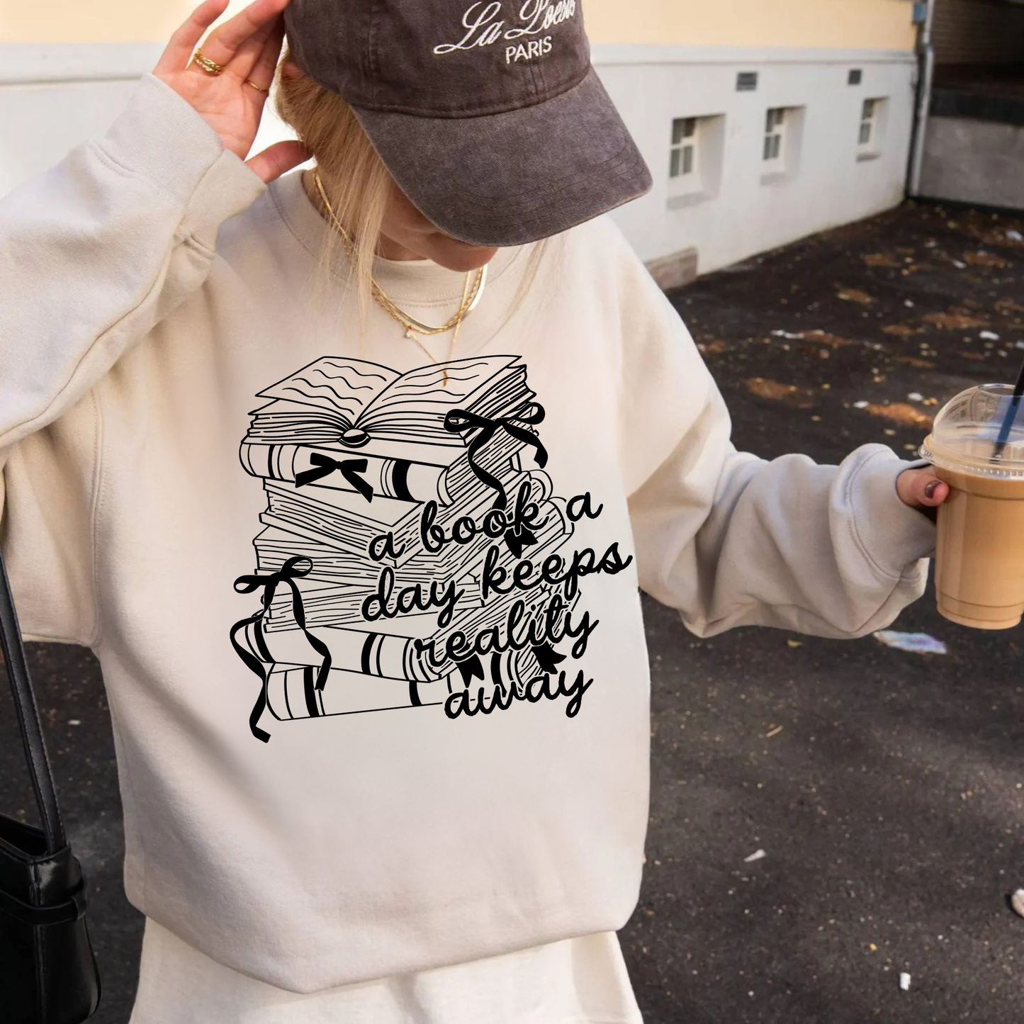Cozy Book Lover Crewneck Sweatshirt for Women | A Book a Day Keeps Reality Away | Reading Hobby Gift
