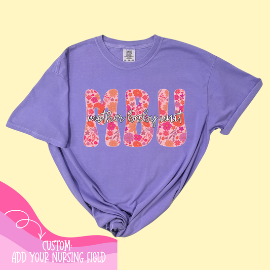 Personalized Comfort Colors nurse tee with floral lettering for NICU, ICU, L&D, ER and medical specialties
Spring floral nurse shirt gift for RN, nurse graduation, or nurse appreciation week