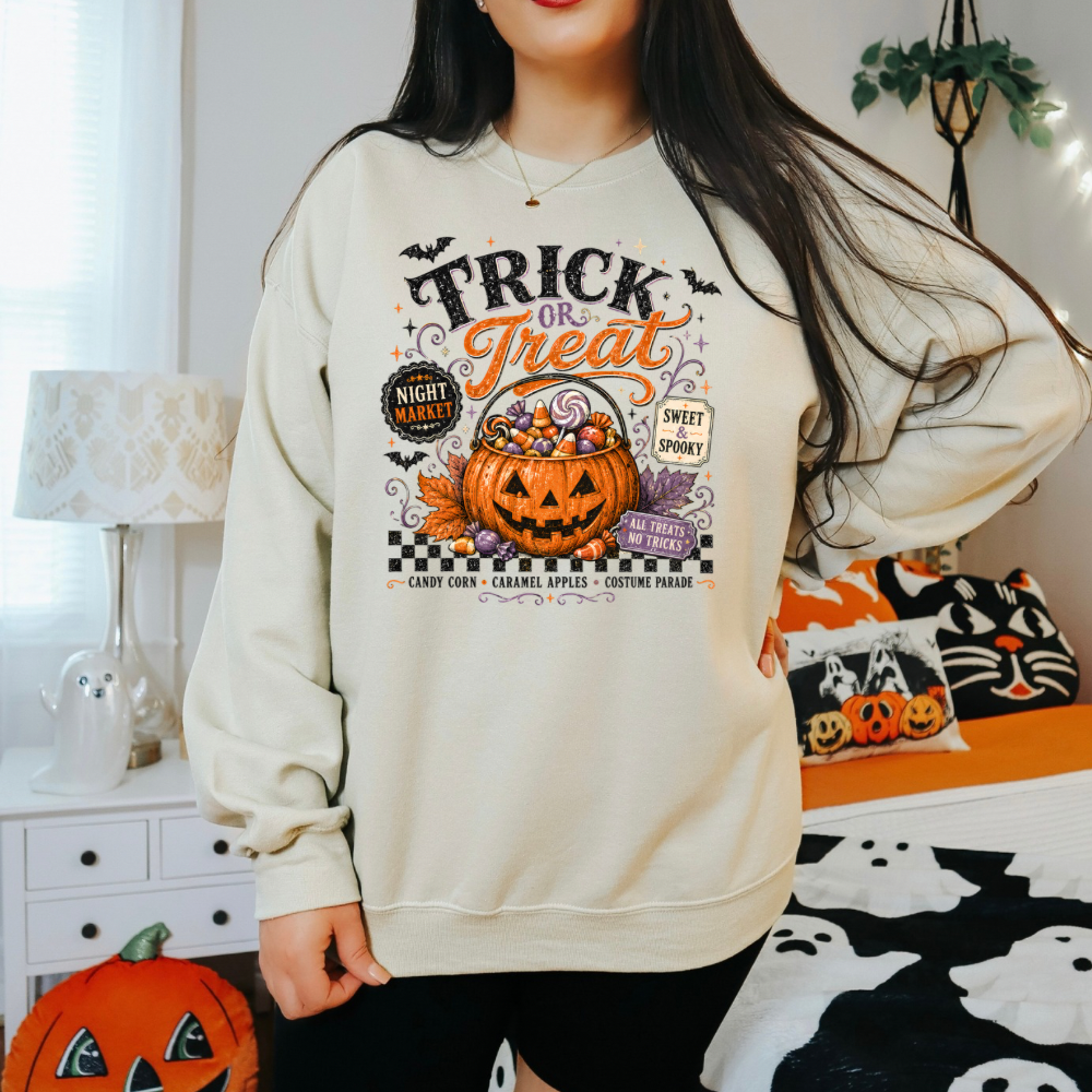 Trick or Treat Pumpkin Halloween Sweatshirt | Retro Fall Crewneck