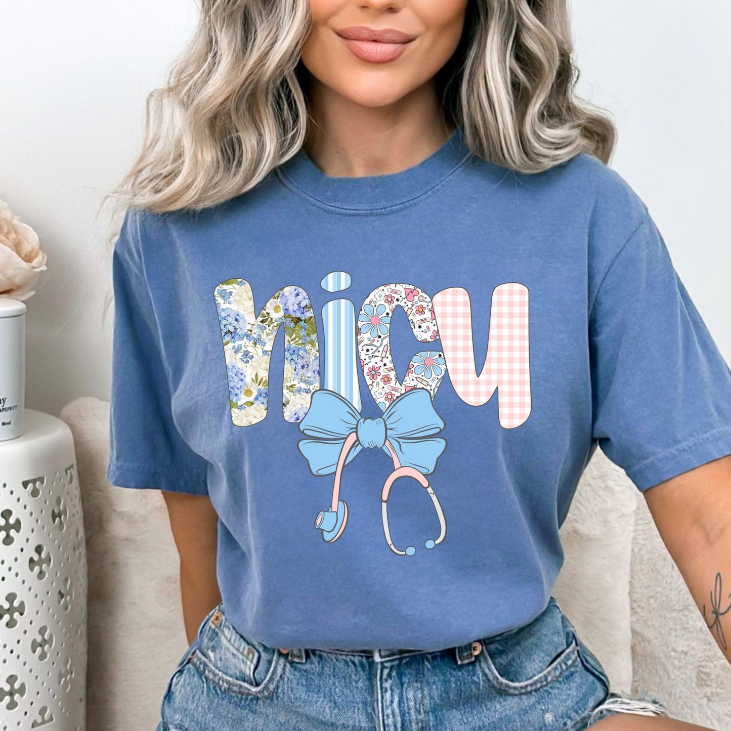 NICU Nurse Stethoscope Bow Shirt