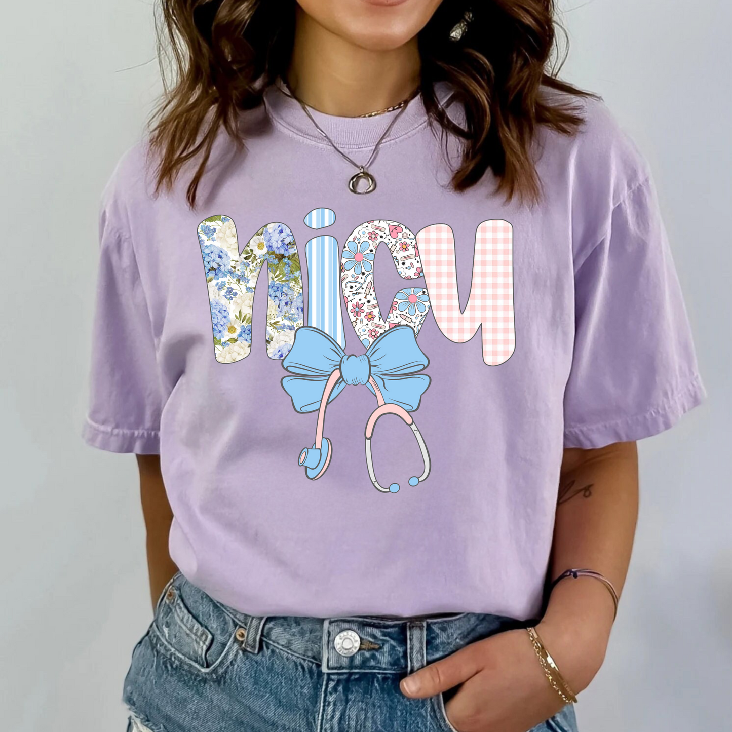 NICU Nurse Stethoscope Bow Shirt