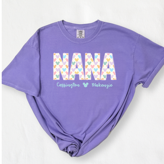 Custom Nana Comfort Colors T-Shirt for Women | Vintage Washed Tee | Theme Park Outfit Gift