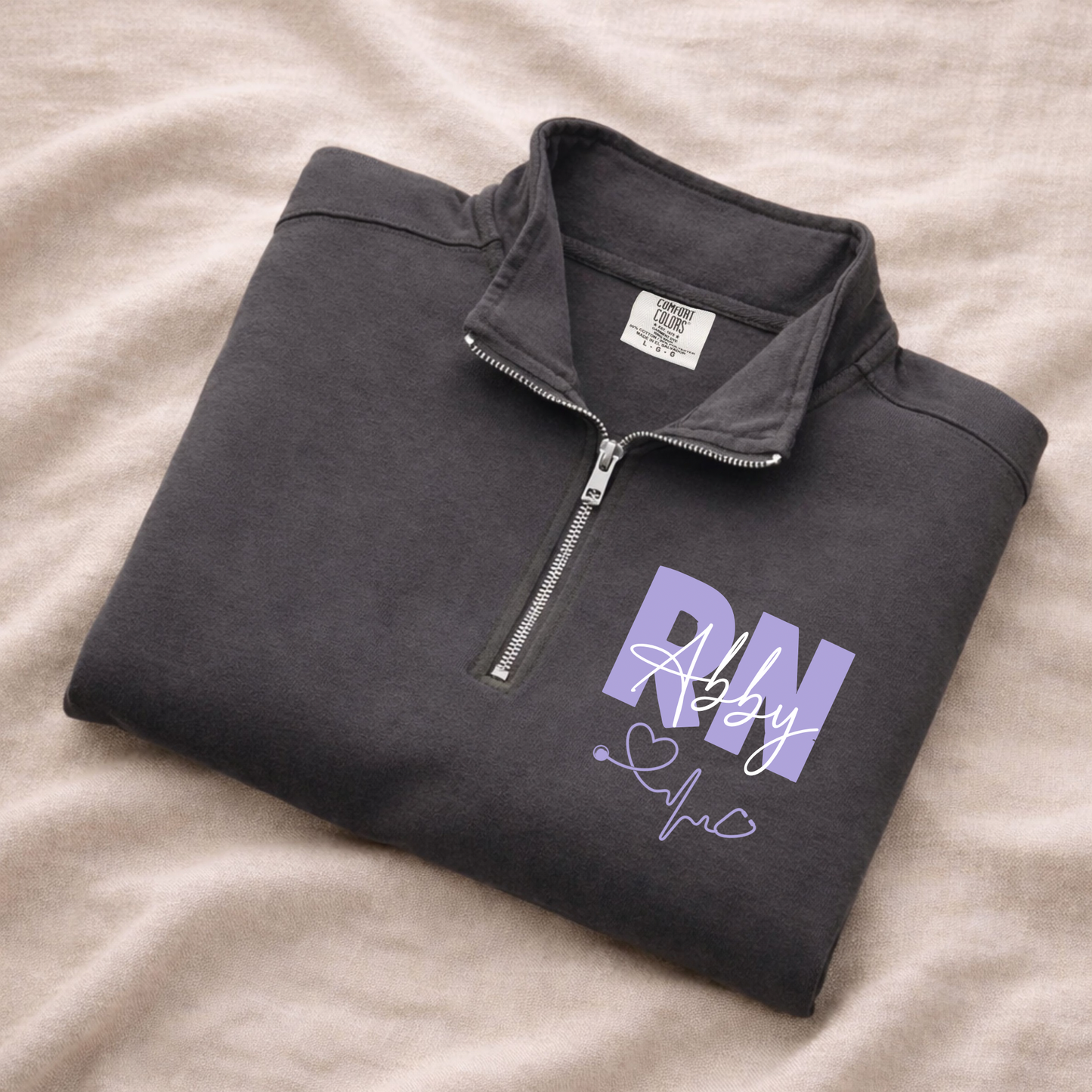 Custom RN Quarter Zip Sweatshirt for Nurses, Personalized Comfort Colors Nurse Pullover, Nurse Appreciation Gift, Labor and Delivery RN Gift