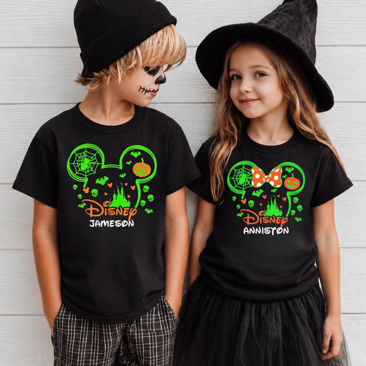 CUSTOM NAME MATCHING HALLOWEEN MOUSE SIBLING HALLOWEEN Magical Theme Park Halloween Kids Shirt | Toddler & Youth Sizes