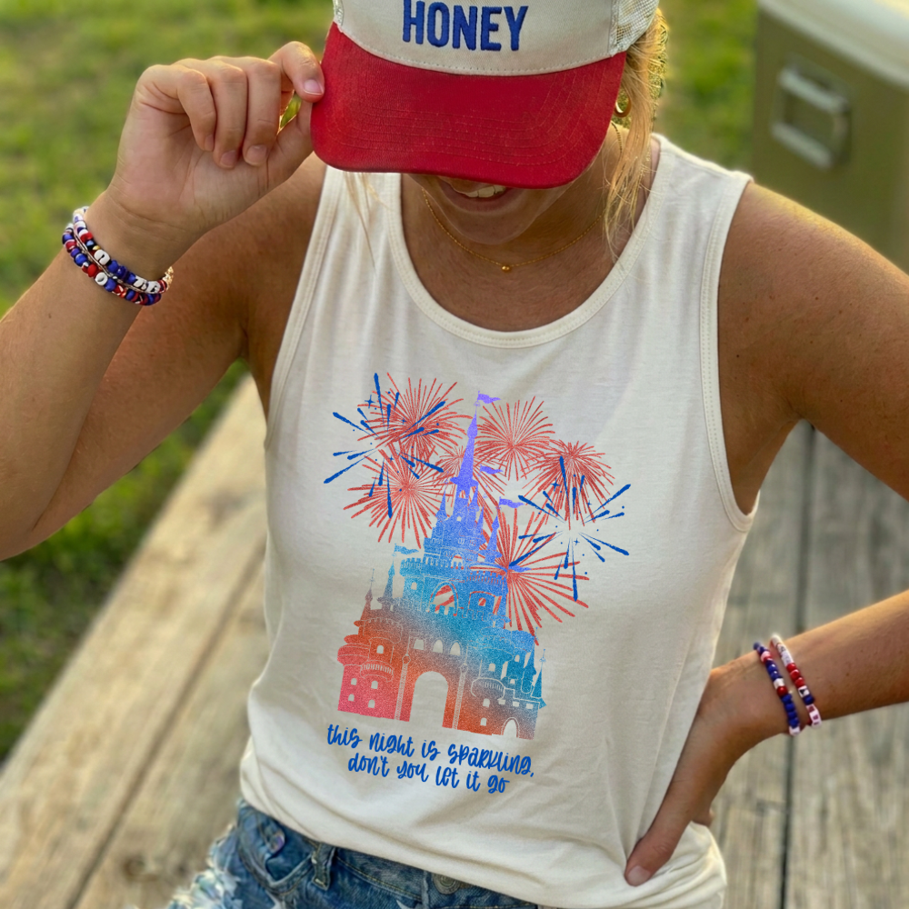 THIS NIGHT IS SPARKLING 4TH OF JULY CASTLE TANK OR TEE - COMFORT COLORS