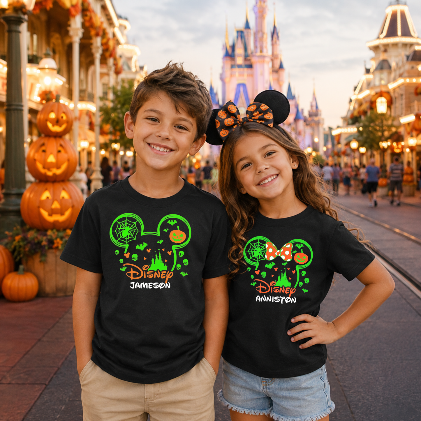 CUSTOM NAME MATCHING HALLOWEEN MOUSE SIBLING HALLOWEEN Magical Theme Park Halloween Kids Shirt | Toddler & Youth Sizes