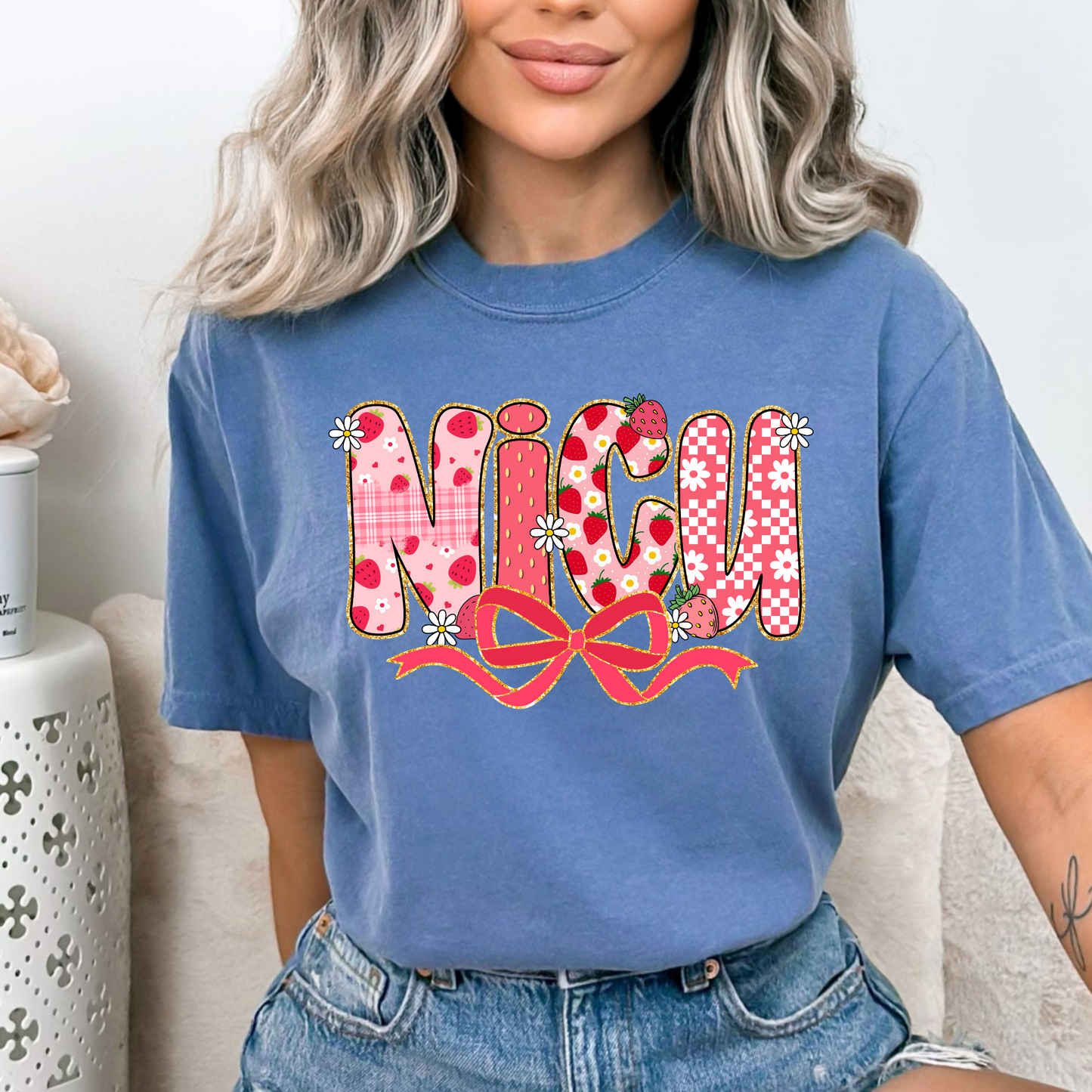 Strawberry Bow NICU Nurse Shirt