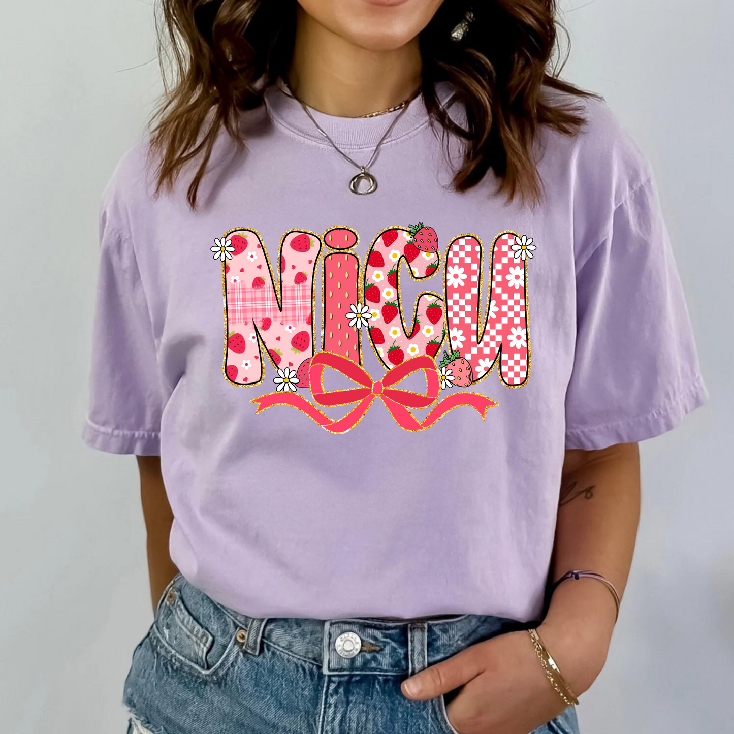 Strawberry Bow NICU Nurse Shirt