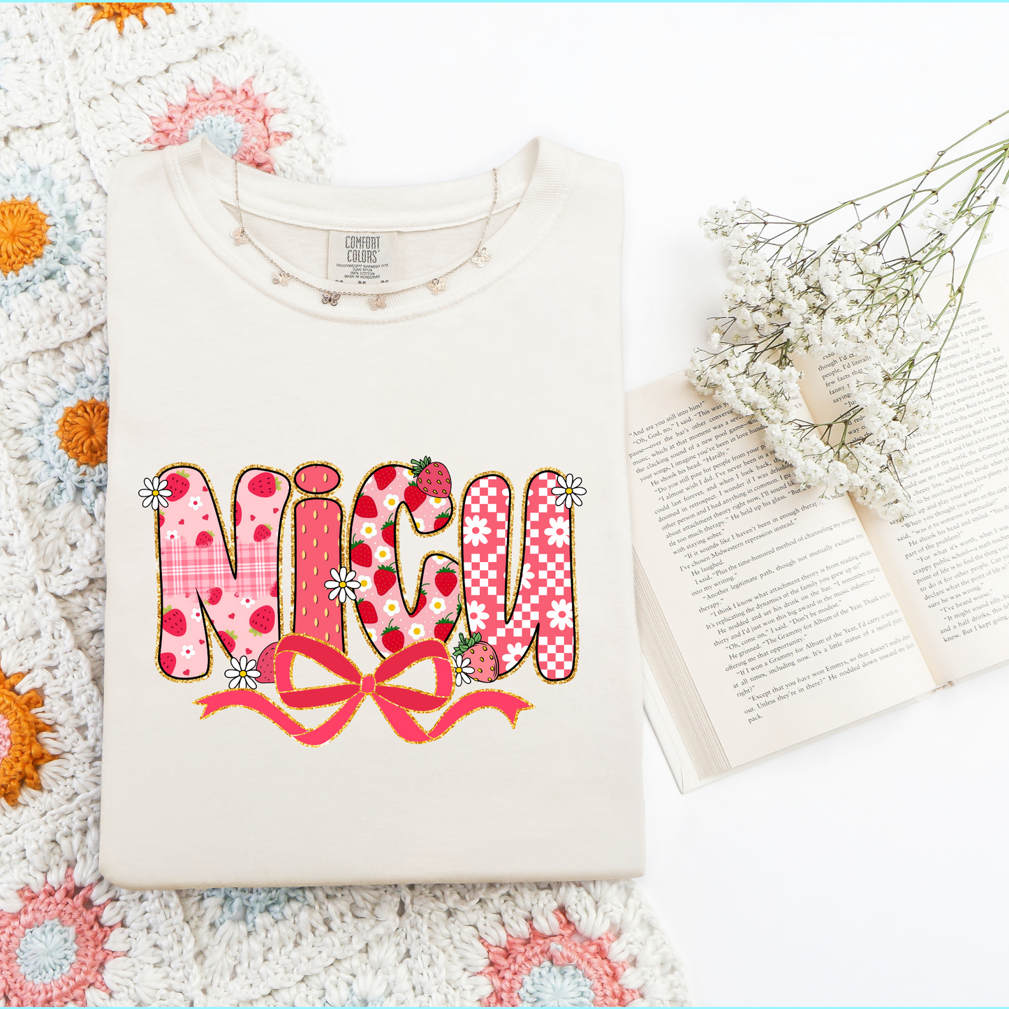 Strawberry Bow NICU Nurse Shirt