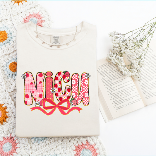 Strawberry Bow NICU Nurse Shirt
