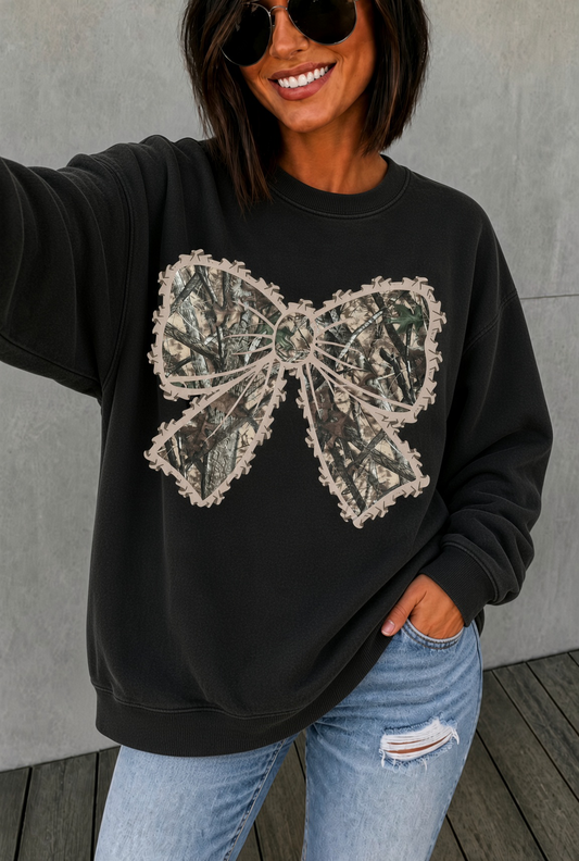 Camo Bow Sweatshirt | Coquette Country Girl Crewneck
