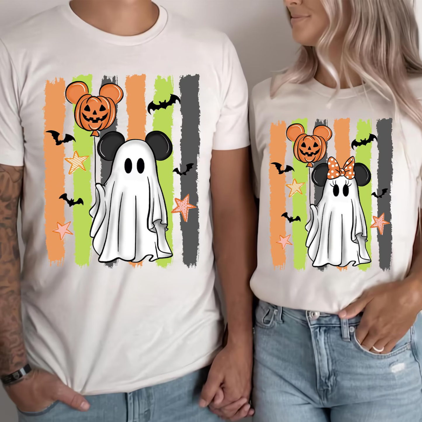 HALLOWEEN PARTY MATCHING COUPLES SHIRTS -PREPPY STRIPES MOUSE - COMFORT COLORS