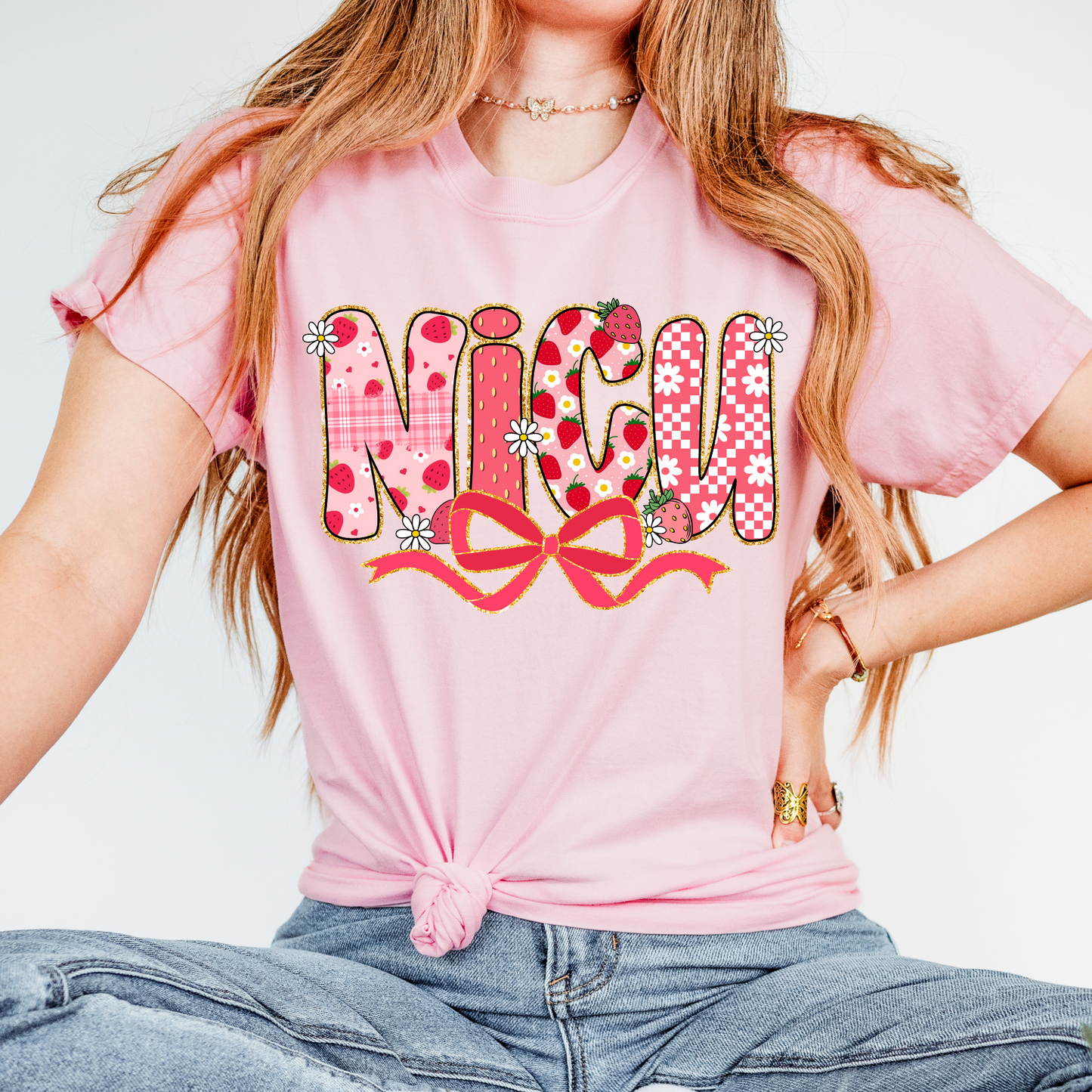 Strawberry Bow NICU Nurse Shirt