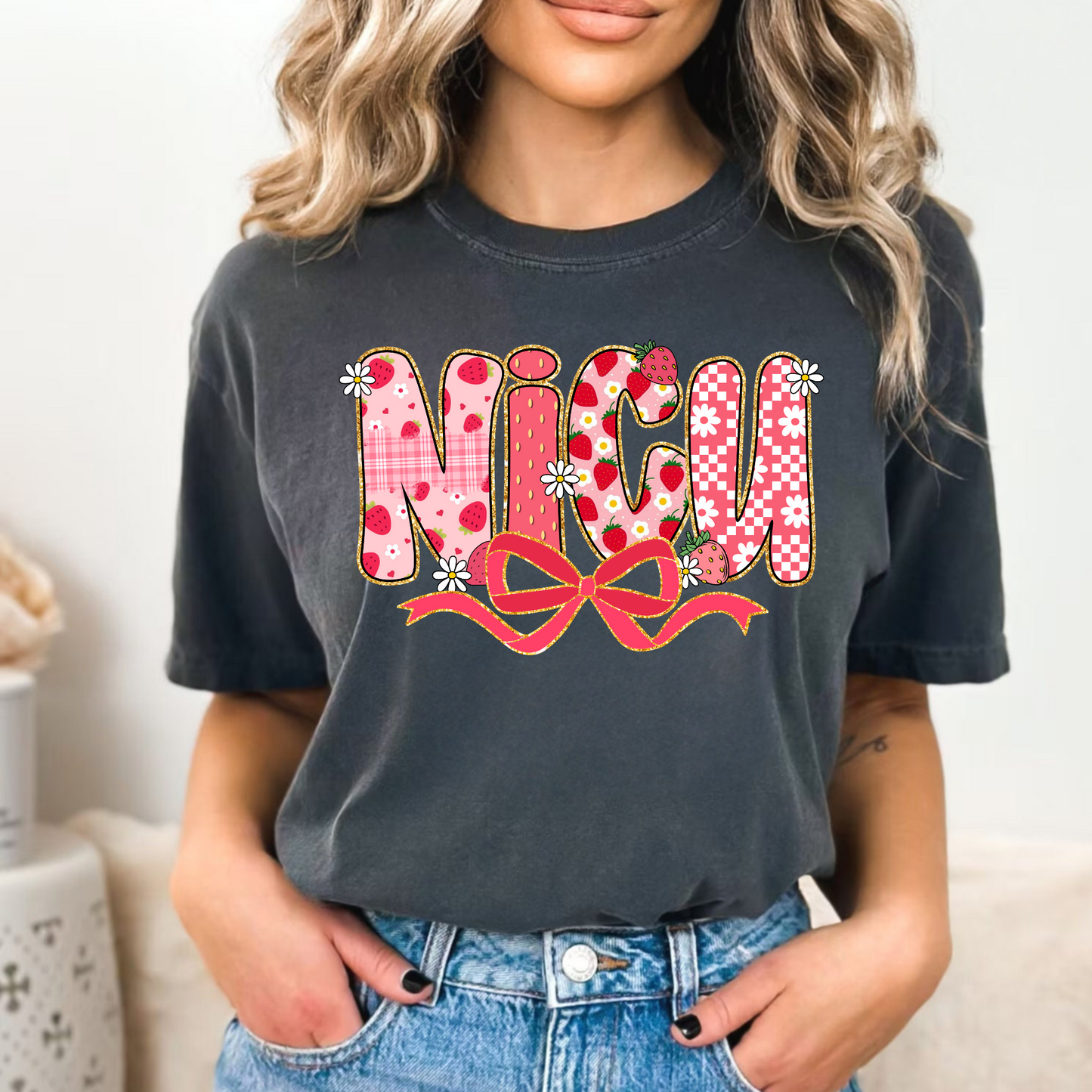 Strawberry Bow NICU Nurse Shirt