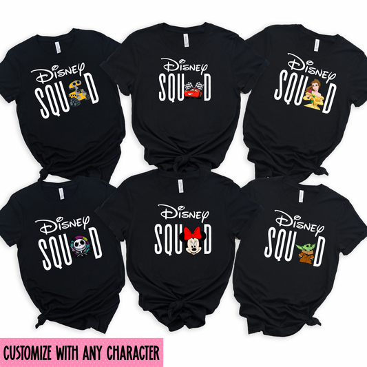 Custom Character Squad Shirt for Families | Matching Squad Vacation Shirts | Personalized Family Trip Outfit | Group Theme Park Shirts