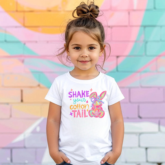 Shake Your Cottontail Easter Shirt for Girls, Rainbow Brushstroke Bunny Tee, Cute Girls Easter Outfit, Easter Egg Hunt Shirt, Spring Gift for Kids