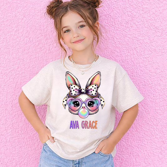 Personalized Girls Easter Bunny Shirt with Name – Rainbow Bunny Kids Easter Outfit – Easter Egg Hunt Shirt – Easter Basket Gift for Girls