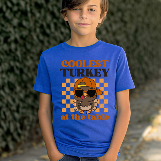 Coolest Turkey at the Table Shirt for Boys | Kids Thanksgiving Shirt | Funny Fall Turkey Day Tee | Boys Short Sleeve or Long Sleeve Shirt