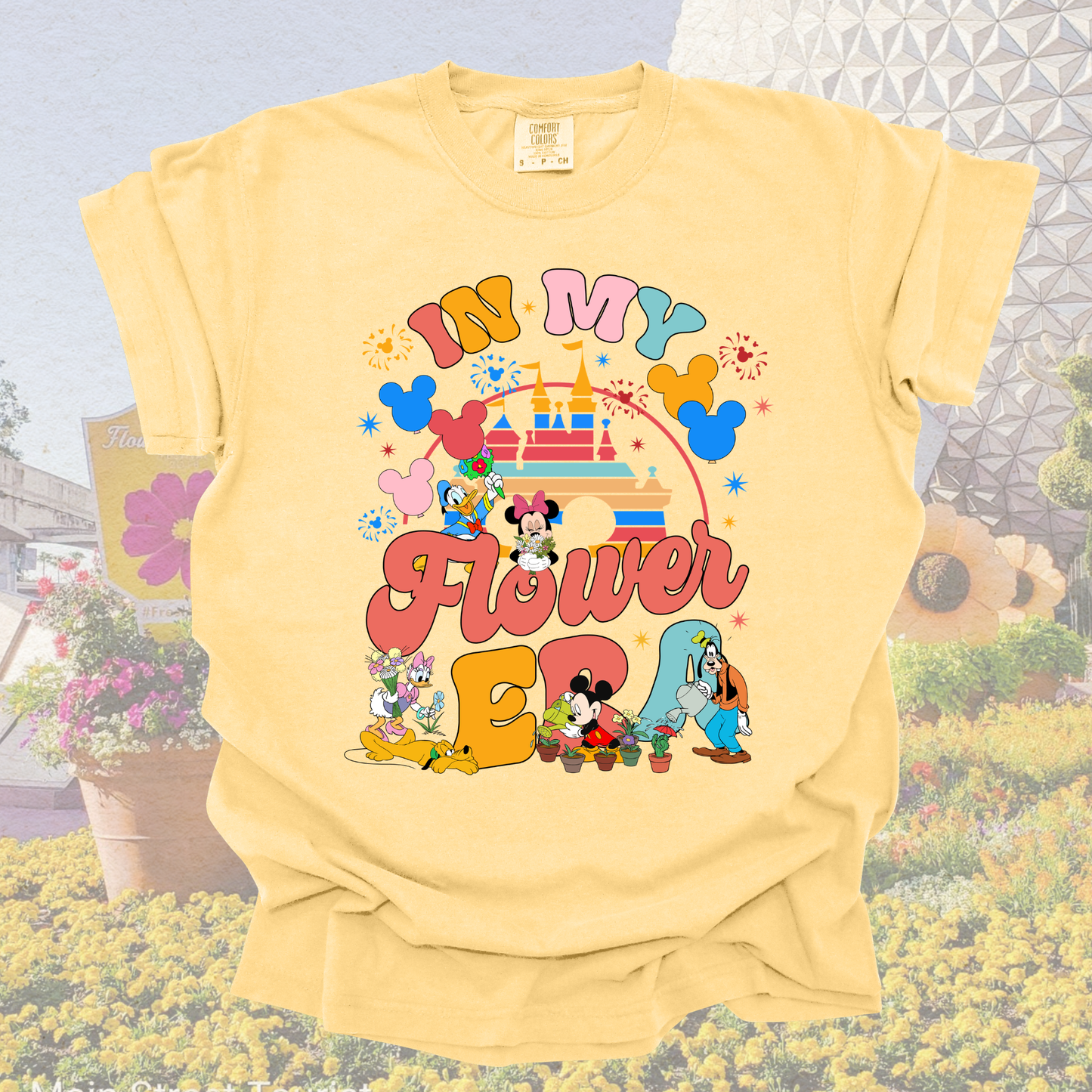 Comfort Colors In My Flower Era spring festival shirt in youth and adult sizes styled for a spring park day outfit