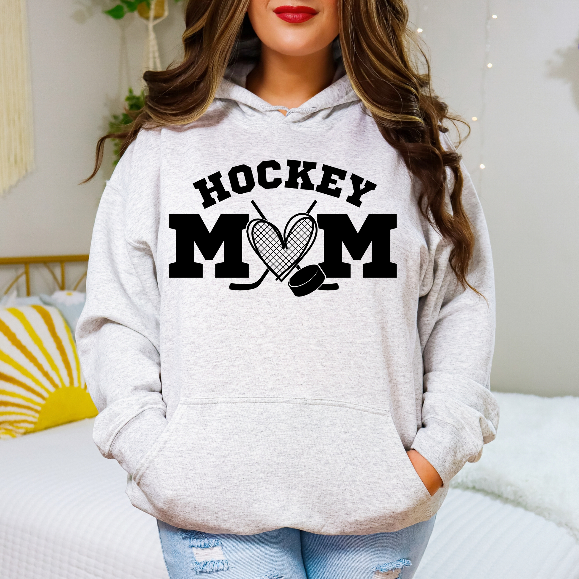 Custom Hockey Mom Hoodie with Name & Number on Sleeve – Game Day Gift