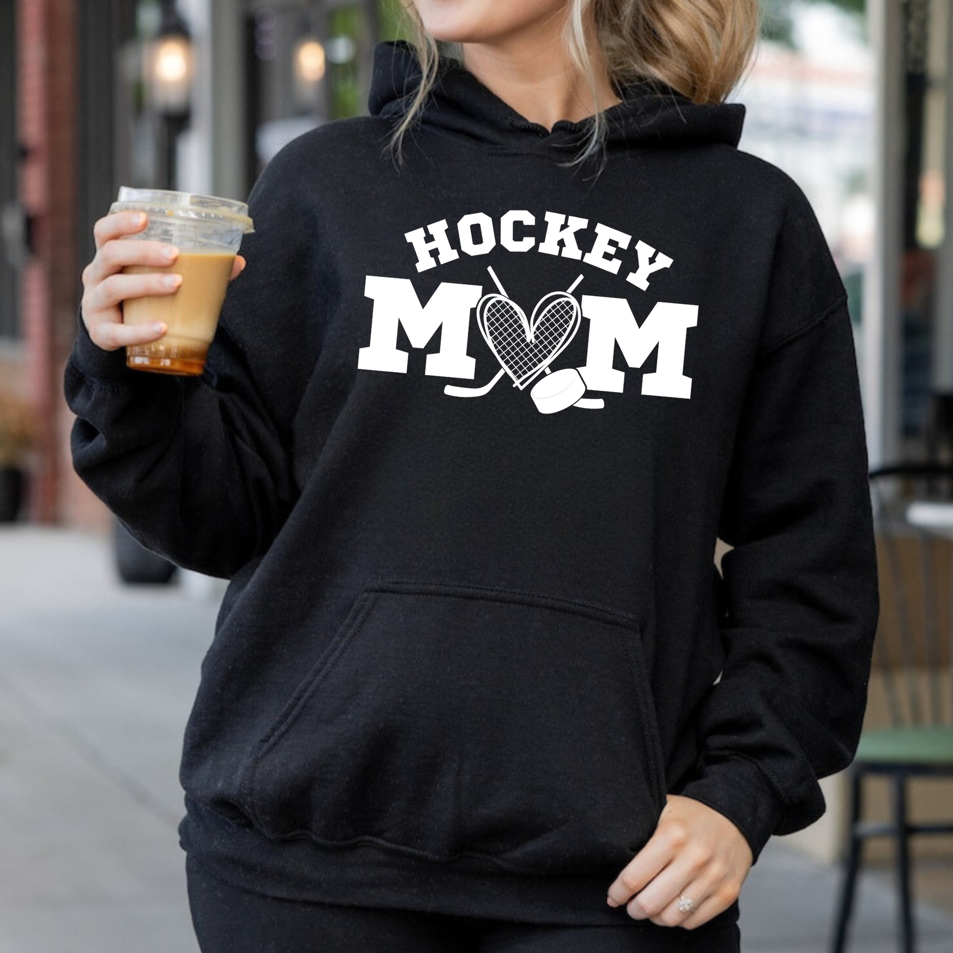 Custom Hockey Mom Hoodie with Name & Number on Sleeve – Game Day Gift