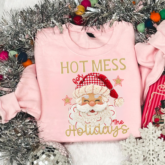 Hot Mess for the Holidays Pink Santa Sweatshirt – Funny Christmas Crewneck