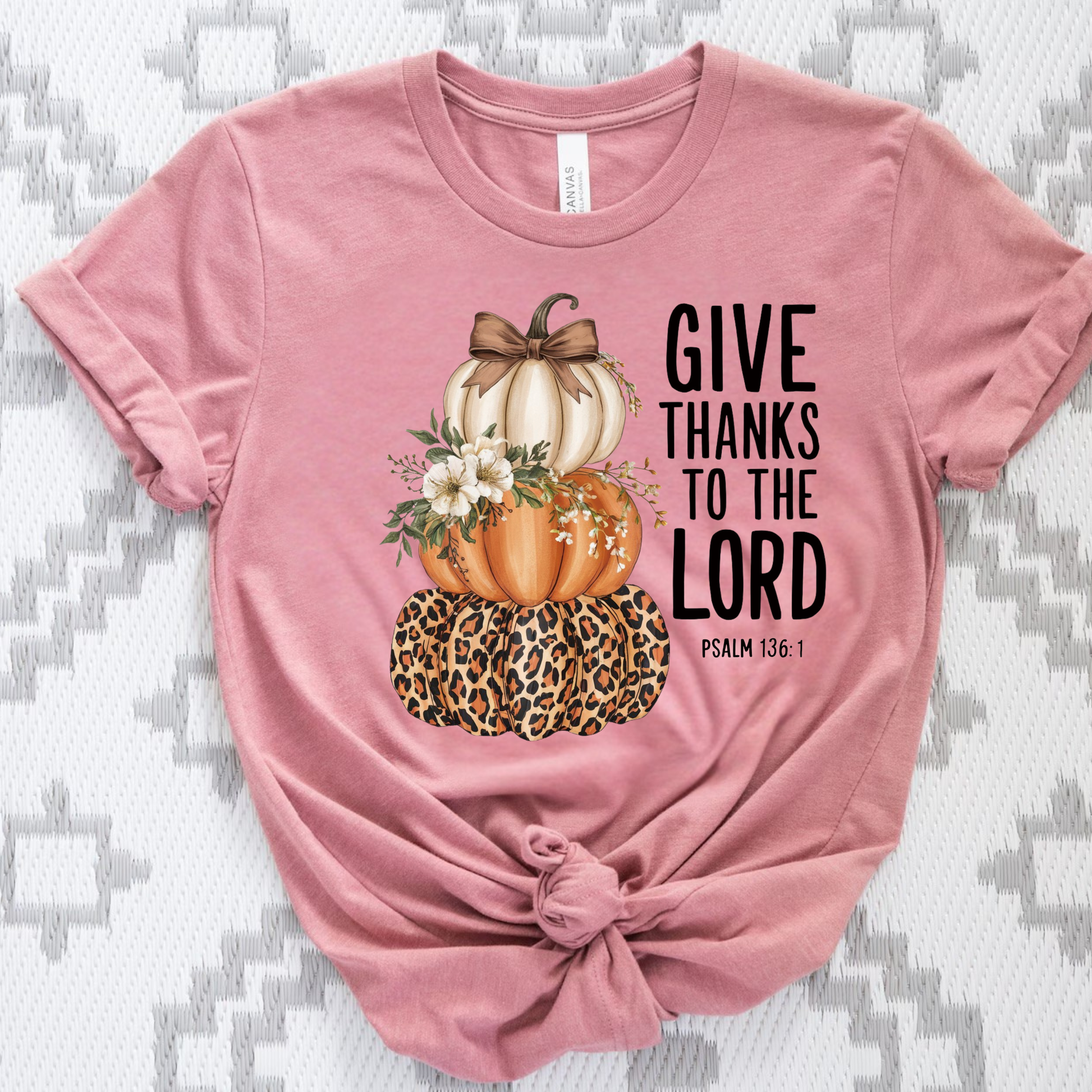 Give Thanks to the Lord Christian Thanksgiving Shirt – Leopard Pumpkin Design