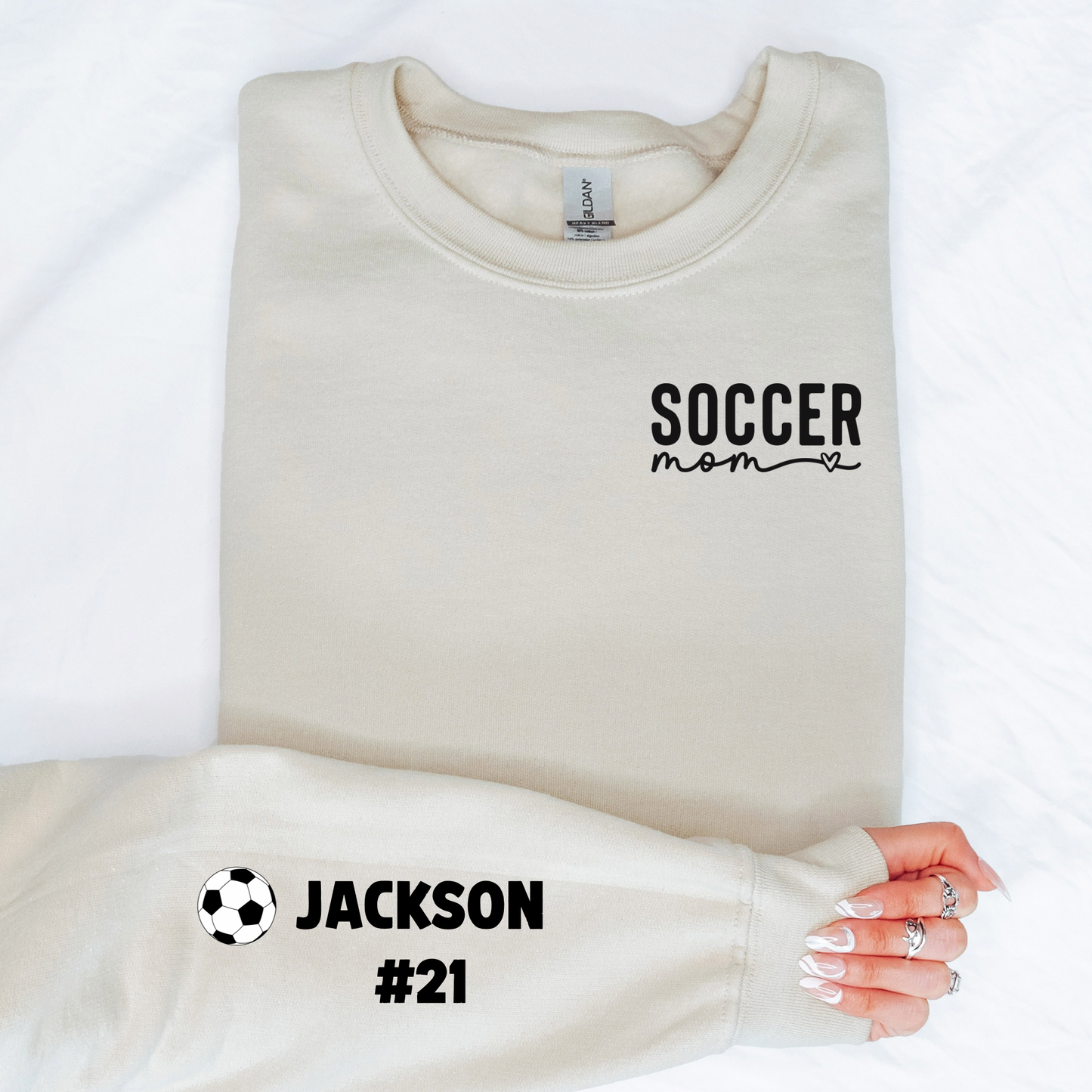 Personalized Soccer Mom Sweatshirt | Custom Player Name & Number Sleeve | Soccer Game Day Crewneck