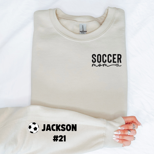 Personalized Soccer Mom Sweatshirt | Custom Player Name & Number Sleeve | Soccer Game Day Crewneck