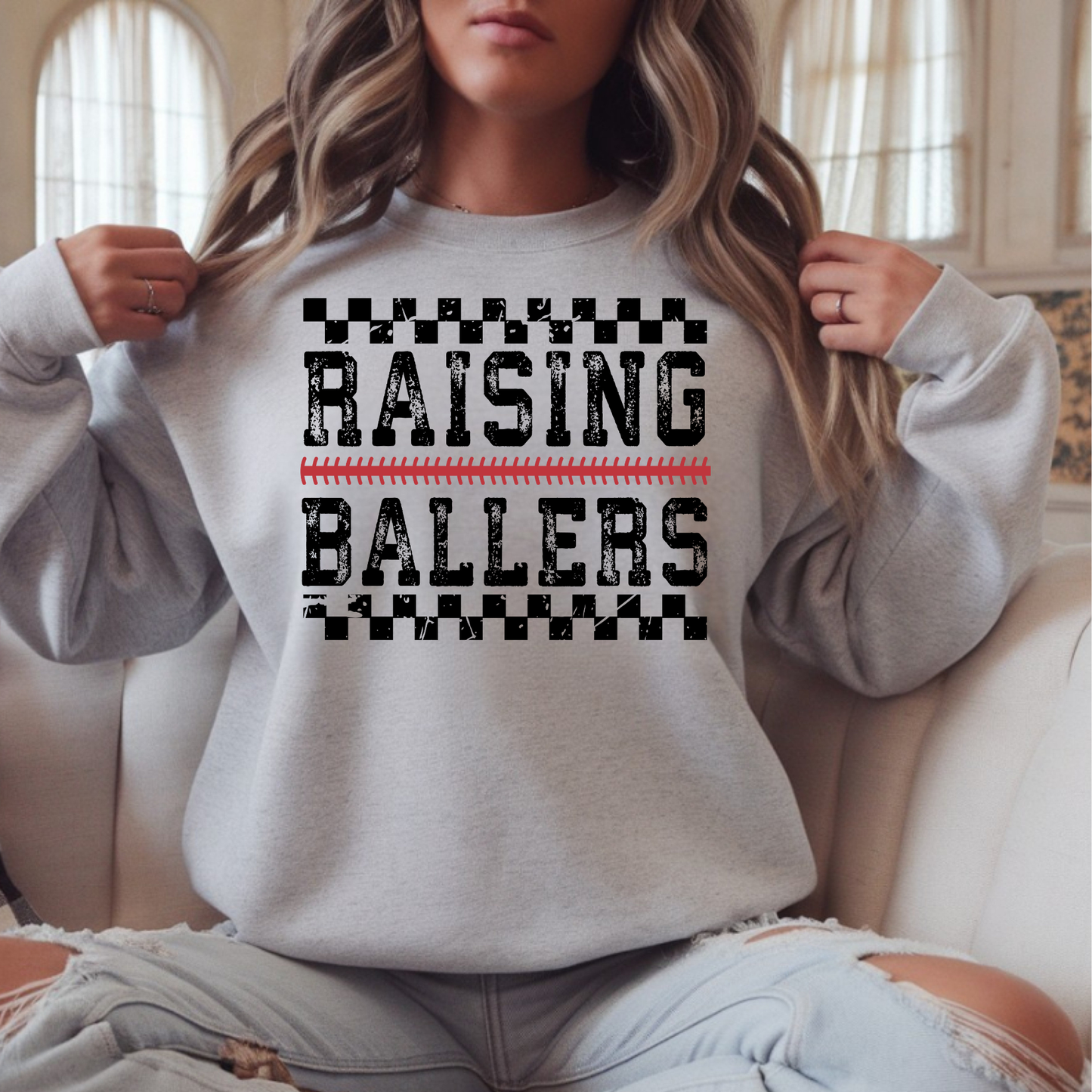 Raising Ballers Baseball Mom Sweatshirt | Cozy Sports Mom Crewneck Gift
