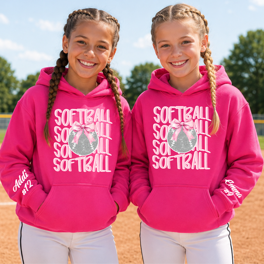 Personalized Softball Hoodie for Girls | Custom Name & Number Sweatshirt
