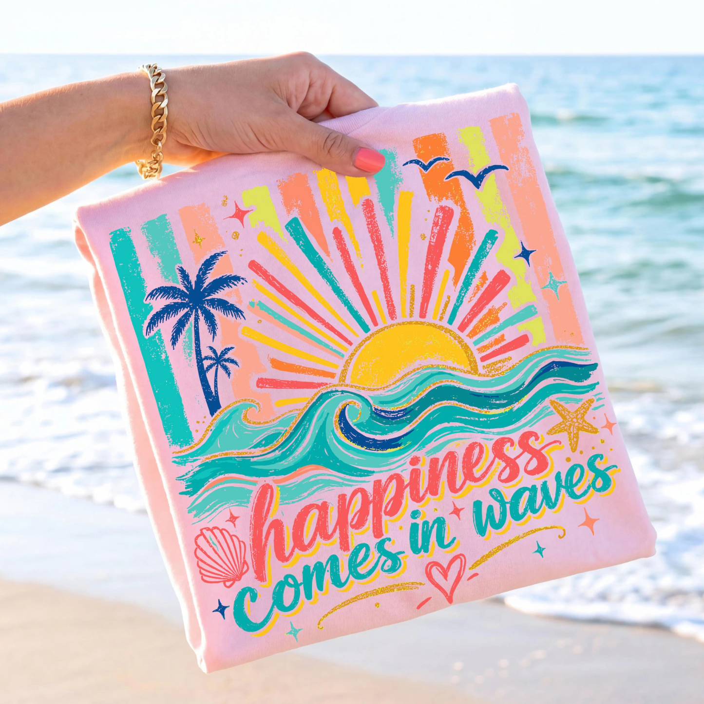 HAPPINESS COMES IN WAVES - $20 COMFORT COLORS NEON SUMMER SALE