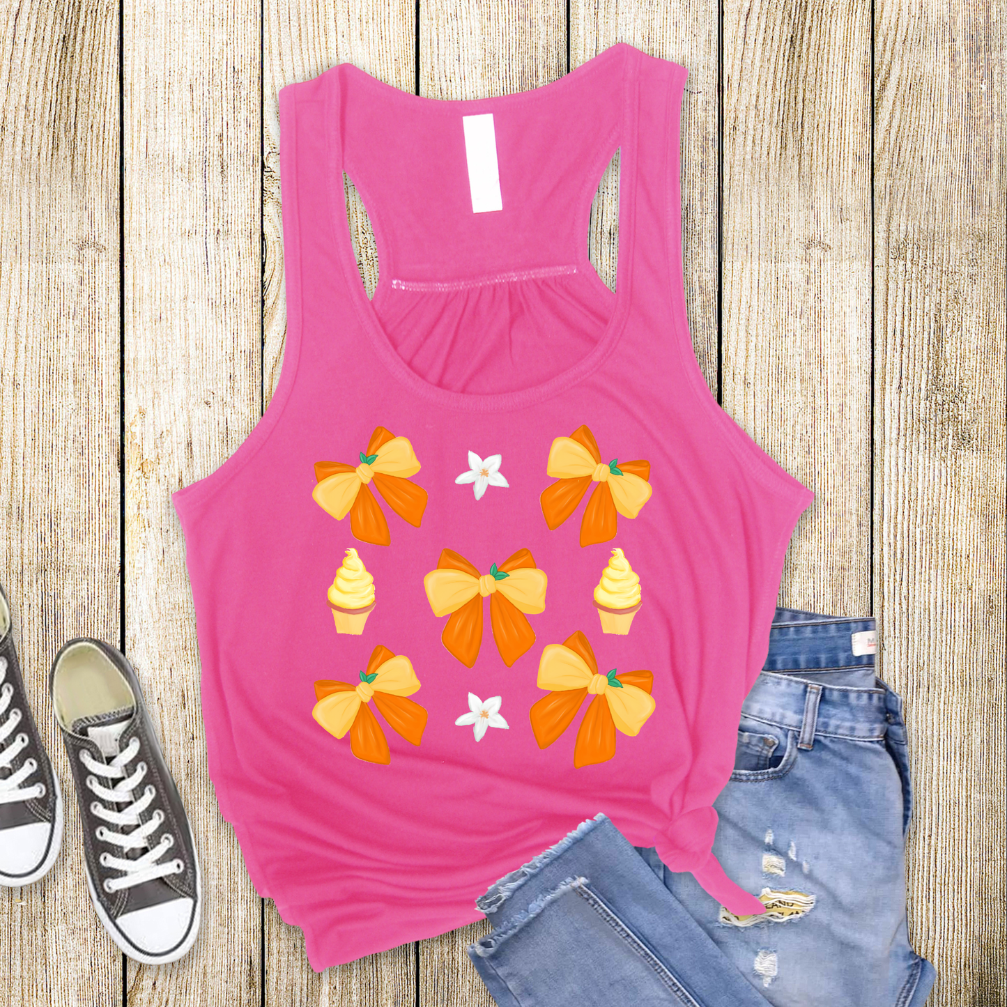 ORANGE BIRD BOWS Racerback Tank for Women – Lightweight Vacation Graphic Tank