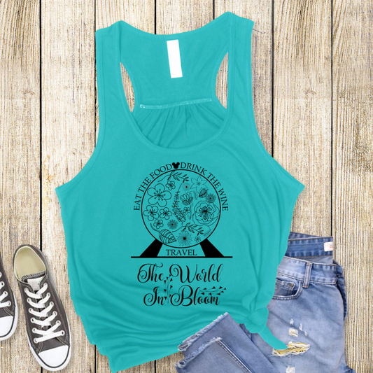 Travel the world in Bloom Racerback Tank for Women – Lightweight Vacation Graphic Tank