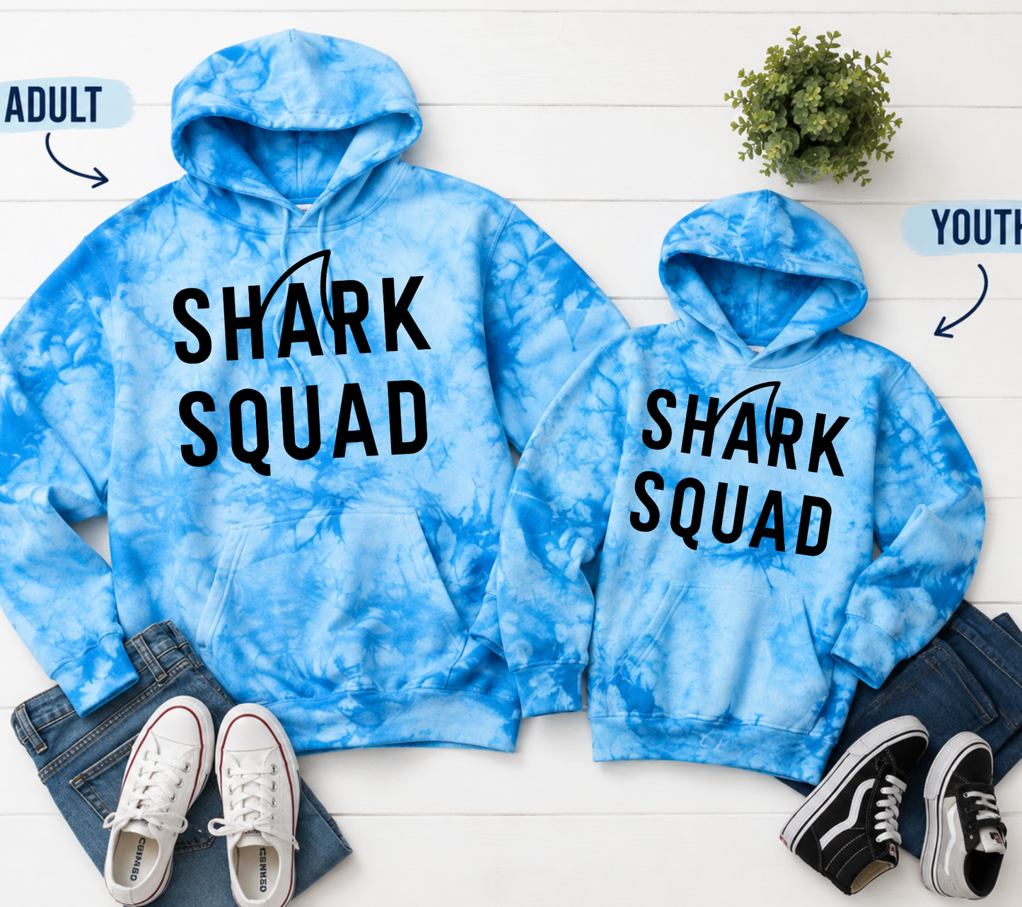 Student Spirit Wear - Shark Squad Tie-Dye Hoodie — Youth XS–XL and Adult S–4XL 0- Alberta Smith Elementary