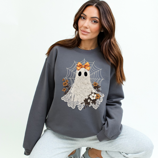 Vintage Lace ghost Sweatshirt | Cute Halloween Crewneck